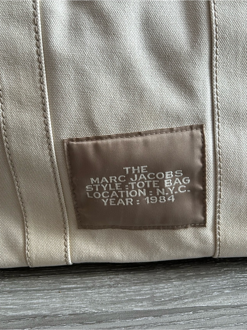 Marc Jacobs Cream/White Canvas The Tote Bag With Black Strap - Picture 5 of 11